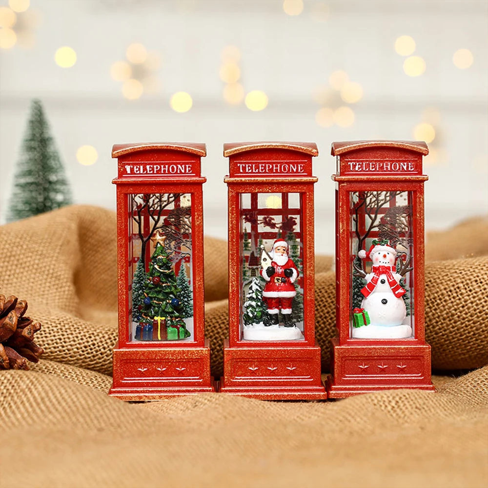 Christmas Ornament Telephone Booth Small Oil Lamp Christmas Decoration Home Decor Christmas Ornaments Room Decor Christmas Gift