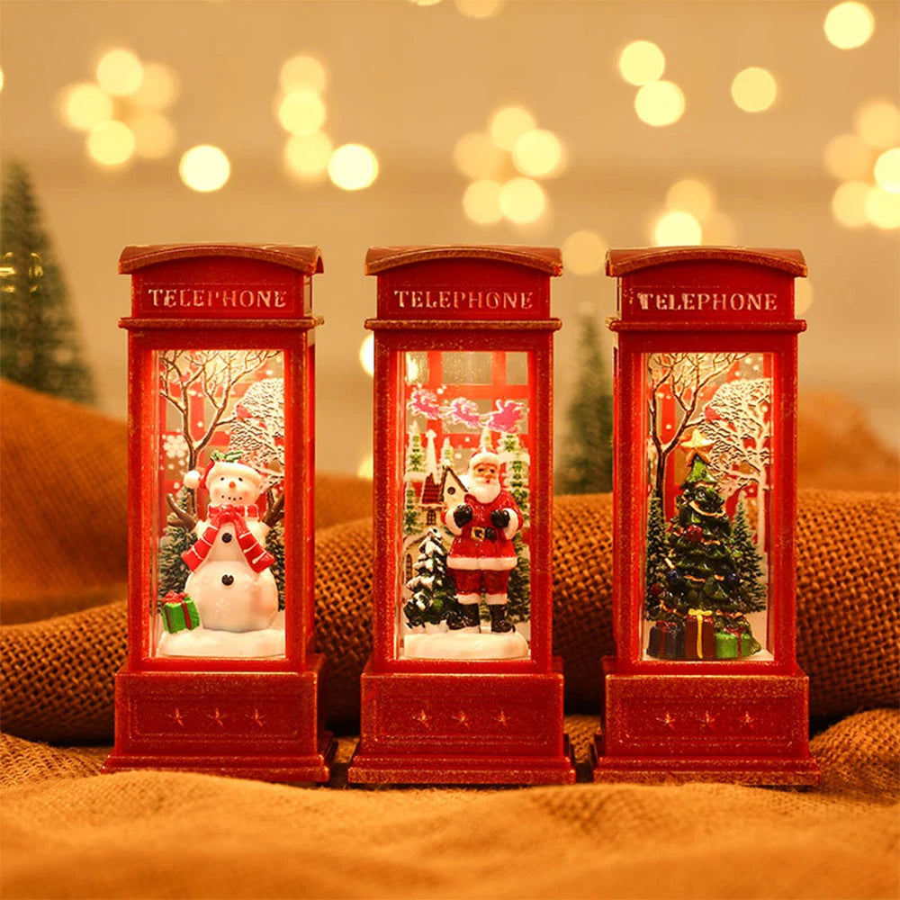 Christmas Ornament Telephone Booth Small Oil Lamp Christmas Decoration Home Decor Christmas Ornaments Room Decor Christmas Gift