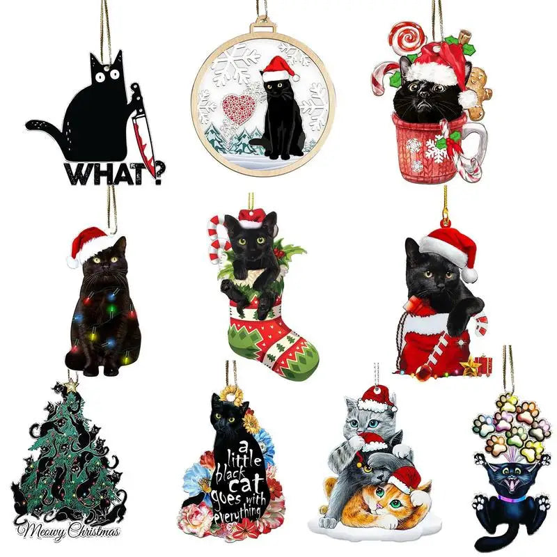 Adorable Kitten Christmas Ornament Dirt-resistant 2D Acrylic Cat Hanging Pendants Craft For Tree Door Window Cabinet Shelf 2022